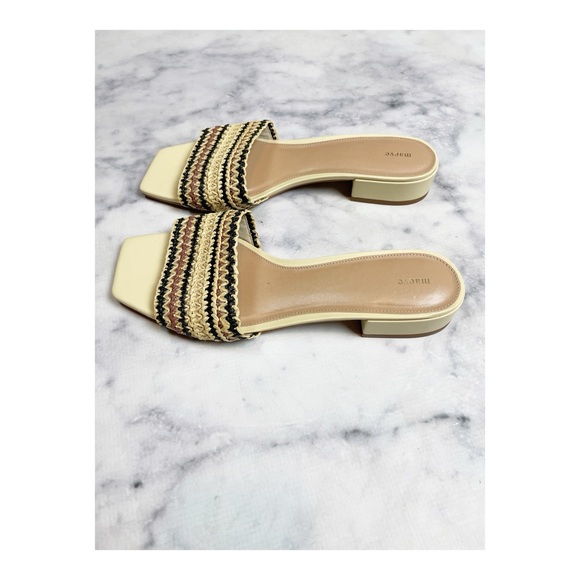 Anthropologie Maeve Coralie Raffia Striped Square Toe Slide Sandals Sz 41 - Picture 5 of 10